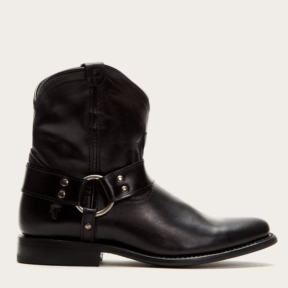 Frye Wyatt Harness Leather Black Short Southern/Western Cowboy Vintage AnkleBoot - Picture 2 of 16